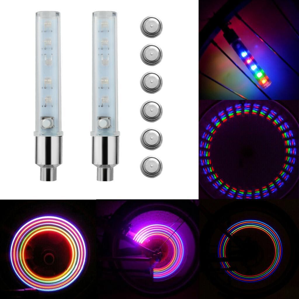2PCS Bike Car LED Tire Wheel Caps 5 LED Flash Light Neon