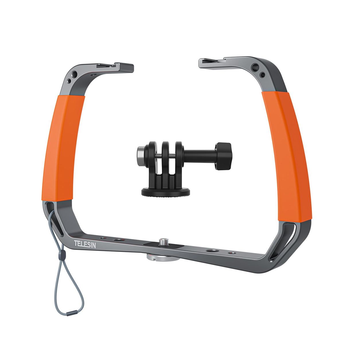 TELESIN TE-HBM-002 Sports Camera Diving Rig Handheld Underwater Stabilizer Bracket Dual Handle Aluminum Alloy Action Camera Holder with Dual Cold Shoe Mounts 1/4 Inch & 3/8 Inch Screw Holes Replacement for GoPro Hero 10/9/8