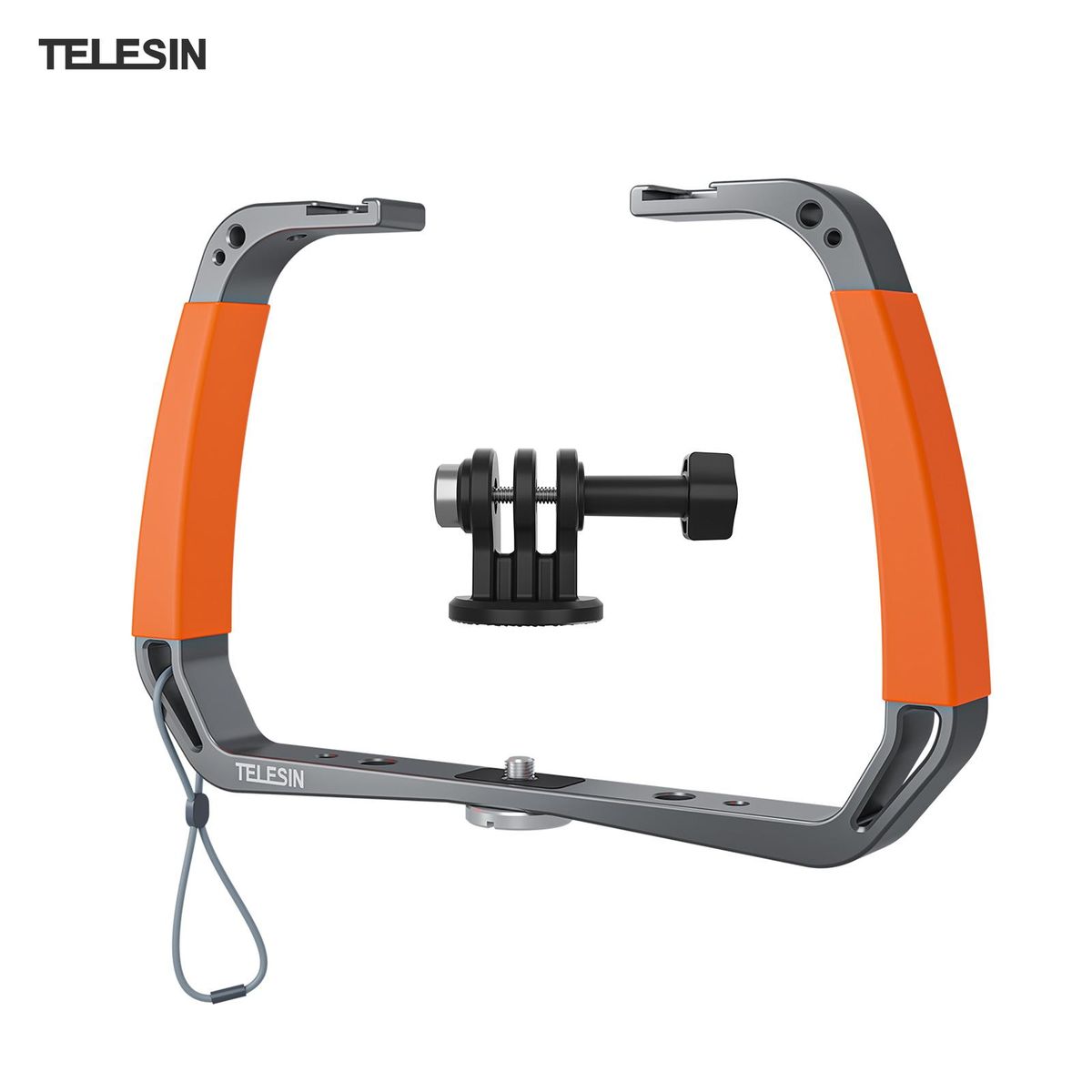 TELESIN TE-HBM-002 Sports Camera Diving Rig Handheld Underwater Stabilizer Bracket Dual Handle Aluminum Alloy Action Camera Holder with Dual Cold Shoe Mounts 1/4 Inch & 3/8 Inch Screw Holes Replacement for GoPro Hero 10/9/8