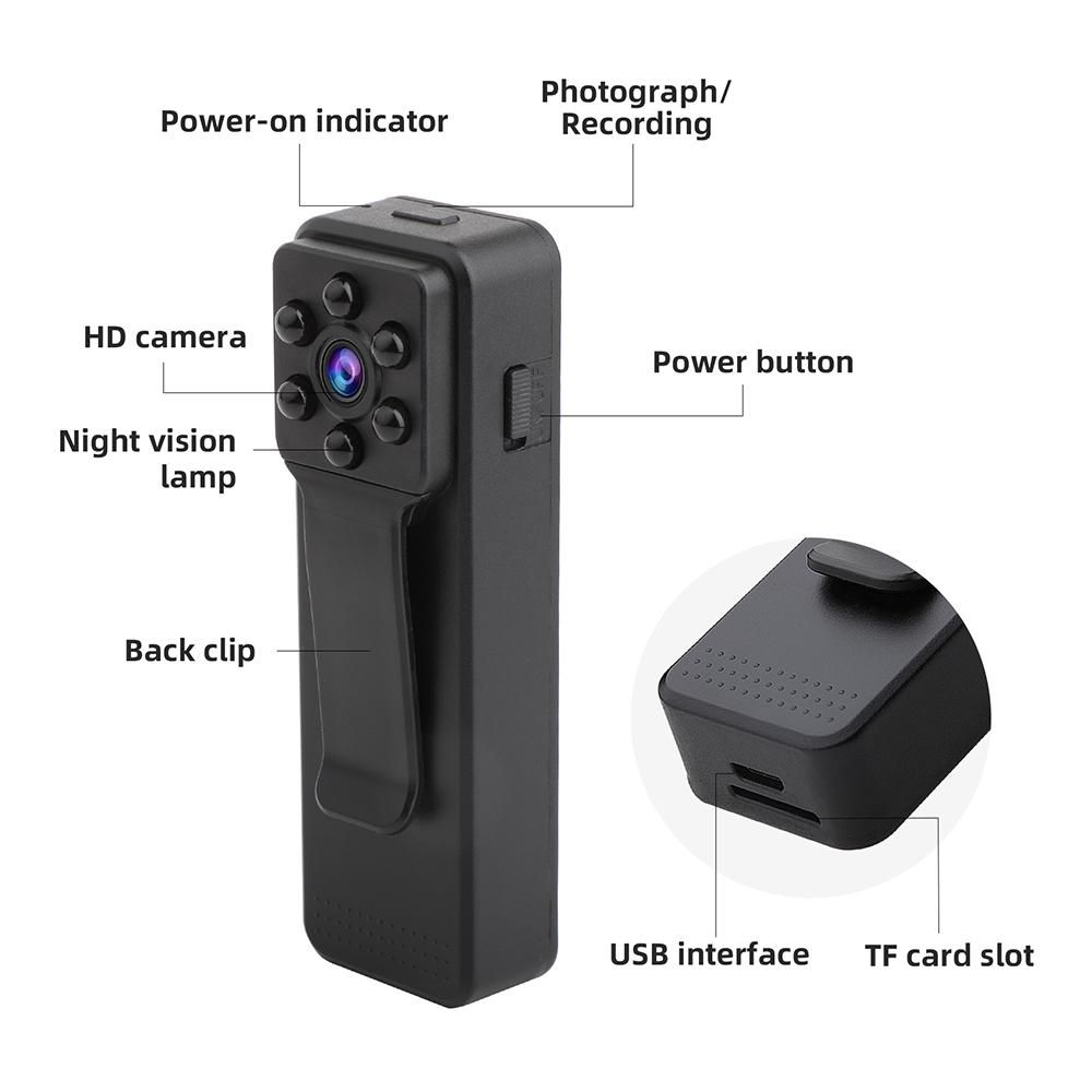 1080P Video Camera Clip-on Mini Camcorder Video Recorder Sports DV Camera Night Vision Built-in Lithium Battery for Outdoor Sports Interview Video Recording