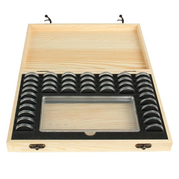 Wooden Coins Storage Box Case Holder For Certified Coin 40x Round