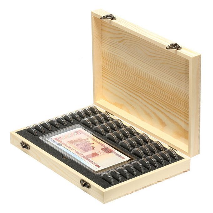 Wooden Coins Storage Box Case Holder For Certified Coin 40x Round