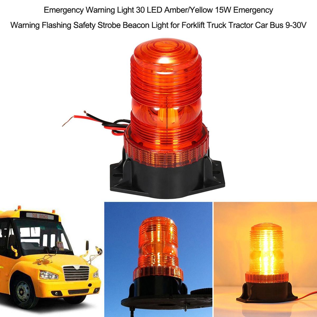 Emergency Warning Light 30 LED Amber/Yellow 18W Emergency Warning Flashing Safety Strobe Beacon Light for Forklift Truck Tractor Golf Carts UTV Car Bus 12-80V