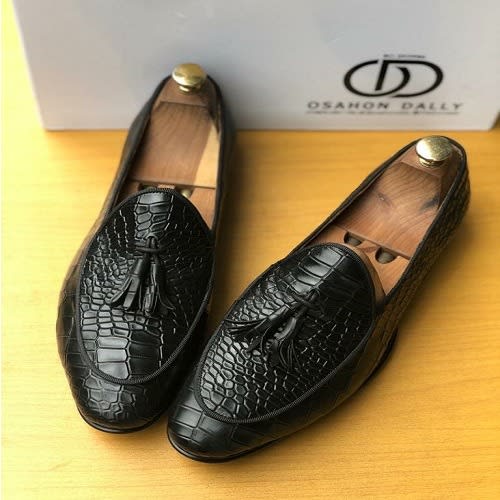 Croc Skin Belgian Loafers With Tassels