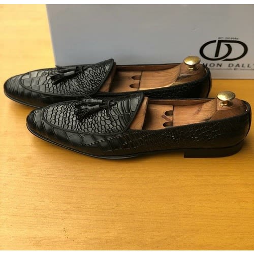 Croc Skin Belgian Loafers With Tassels