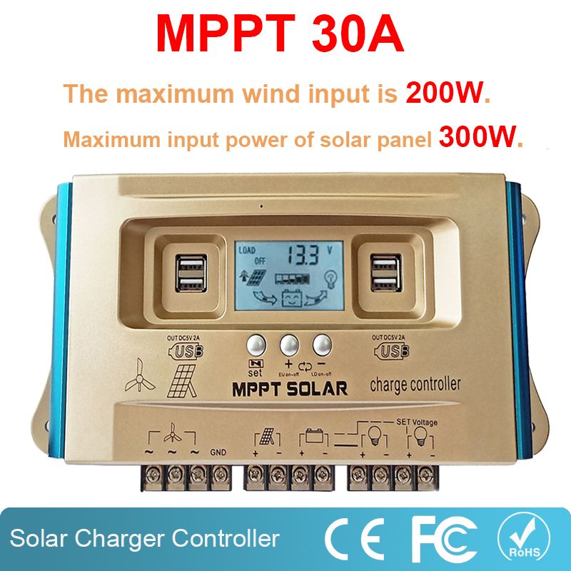 30A 40A 60A 100A Wind Solar Hybrid Charge Controller Dual USB Charge Wind Solar Hybrid System Controller MPPT Charge Regulator-12V 24V 36V 48V 60V--