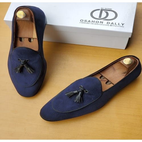 Osahon Dally - Velvet Belgian Loafers With Tassels - Blue