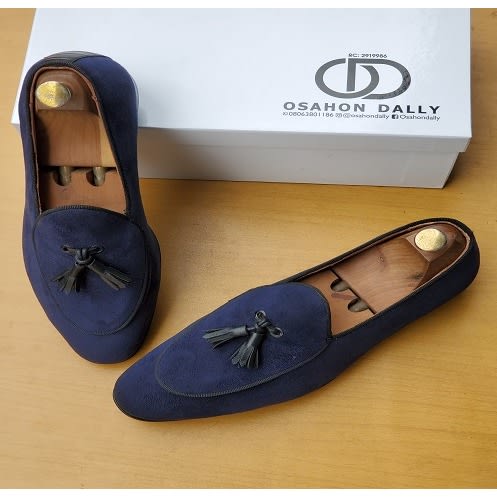 Osahon Dally - Velvet Belgian Loafers With Tassels - Blue