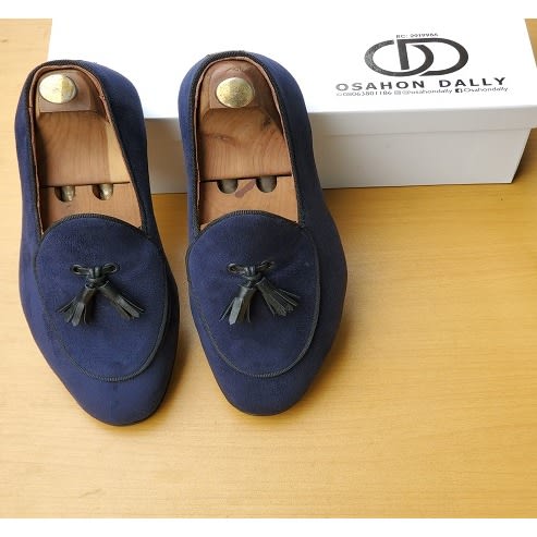 Osahon Dally - Velvet Belgian Loafers With Tassels - Blue