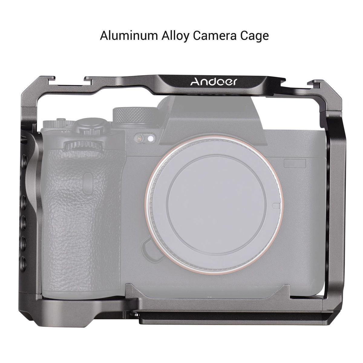 Andoer Aluminum Alloy Camera Cage with Dual Cold Shoe Universal 1/4 3/8inch Threaded Holes with Magnetic Wrench Replacement for Sony A7SIII