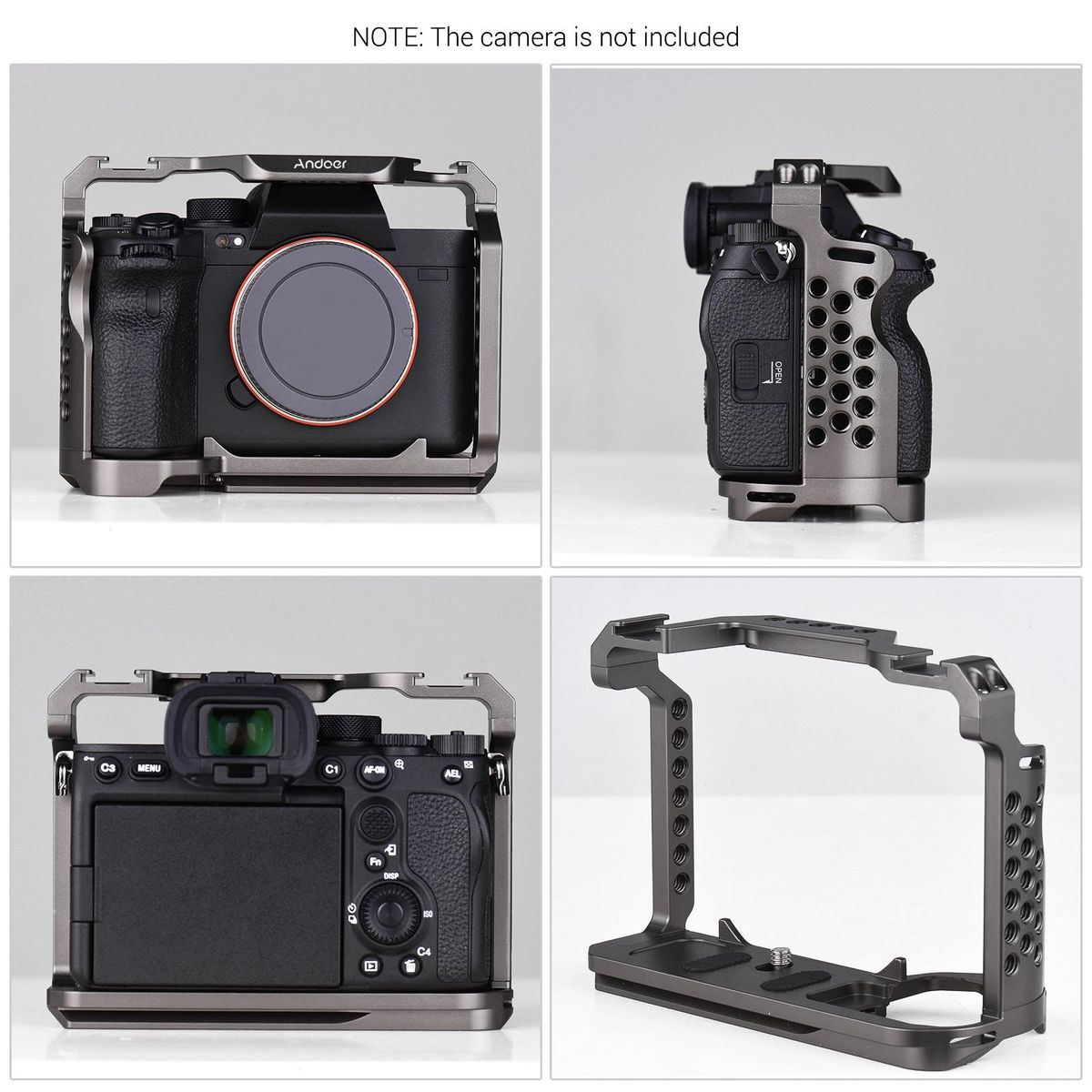Andoer Aluminum Alloy Camera Cage with Dual Cold Shoe Universal 1/4 3/8inch Threaded Holes with Magnetic Wrench Replacement for Sony A7SIII