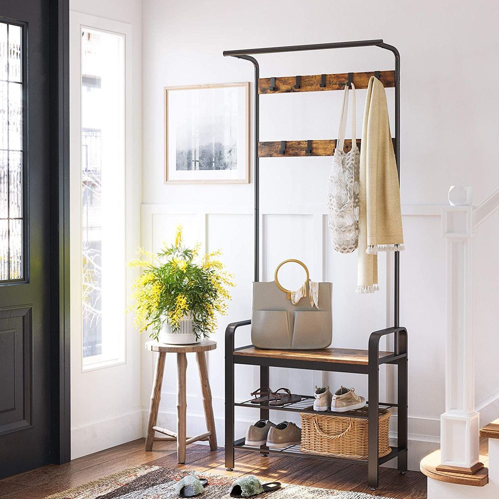 3 In 1 Coat Rack Shoe Bench Entryway Storage
