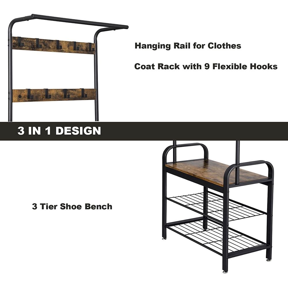 3 In 1 Coat Rack Shoe Bench Entryway Storage