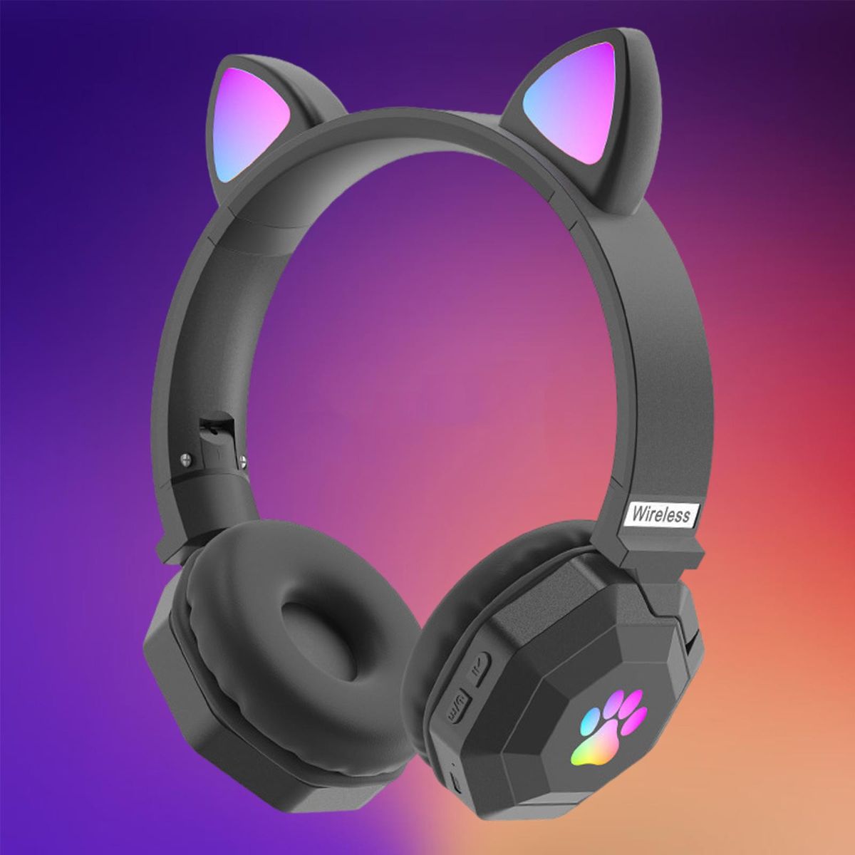 Over Ear Cat Ear Wireless Headphones Noise Canceling With Mic Black