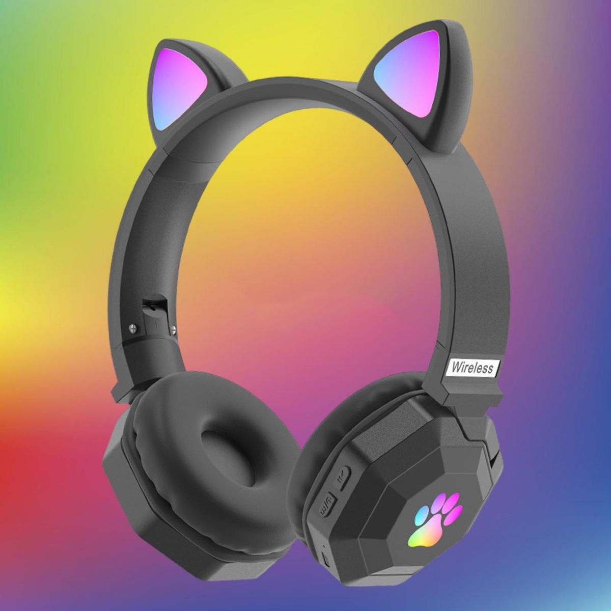 Over Ear Cat Ear Wireless Headphones Noise Canceling With Mic Black
