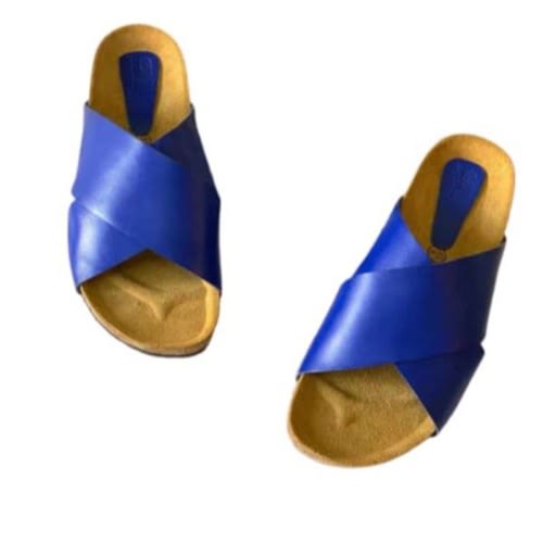 Crossed Birkenstock Sole Slippers - Blue