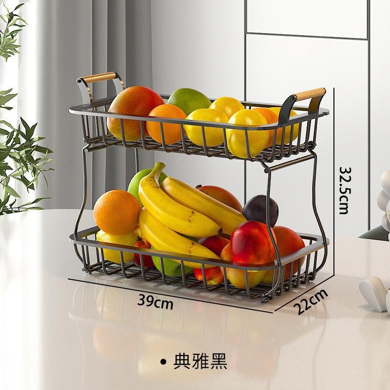Nordic creative multi-functional double-layer fruit storage basket household wrought iron fruit basket living room dry fruit snack basket wholesale black