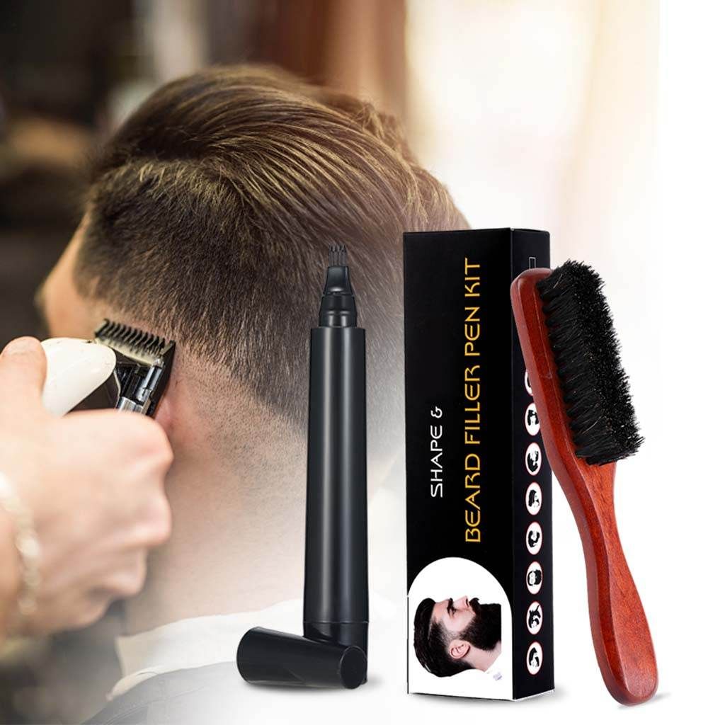 Mens Beard Filler Kit Fork Tip Filling Pen Moustache Eyebrow Brown