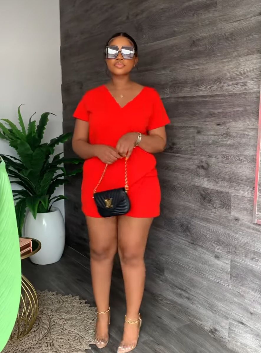 Pretty Red Classy V Neck Two-piece