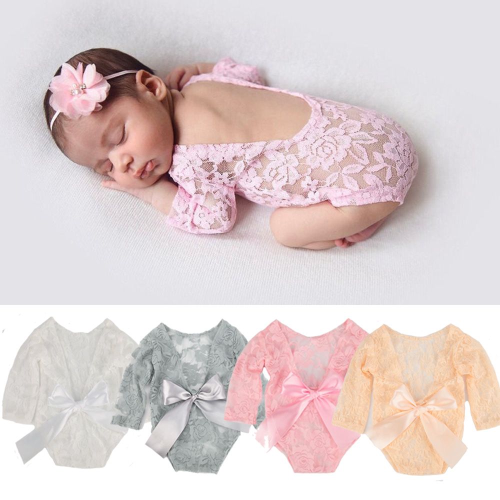 Girl Piece Baby Props Hair Newborn Clothing Photo Growth Silk Two Dress Souvenirs Set Tie Lace Band + Bow Photography
