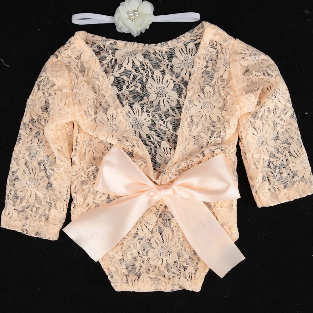 Girl Piece Baby Props Hair Newborn Clothing Photo Growth Silk Two Dress Souvenirs Set Tie Lace Band + Bow Photography
