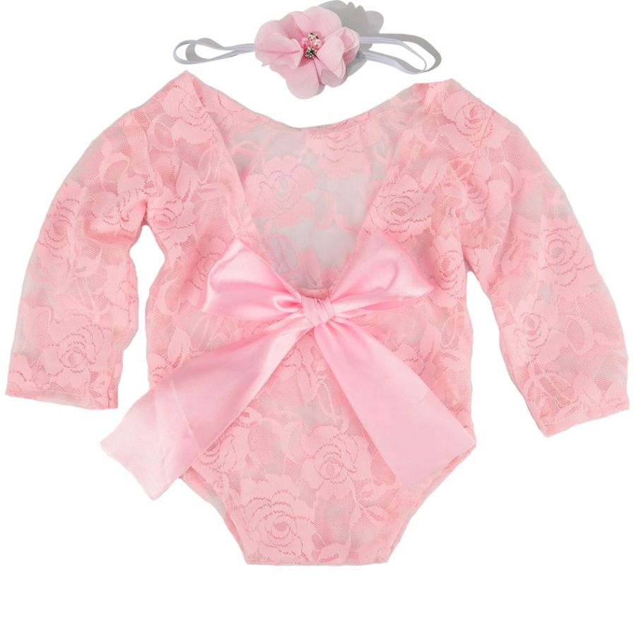 Girl Piece Baby Props Hair Newborn Clothing Photo Growth Silk Two Dress Souvenirs Set Tie Lace Band + Bow Photography