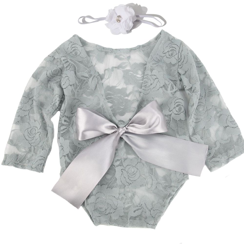 Girl Piece Baby Props Hair Newborn Clothing Photo Growth Silk Two Dress Souvenirs Set Tie Lace Band + Bow Photography