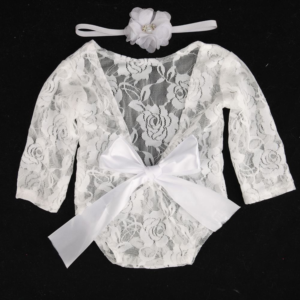 Girl Piece Baby Props Hair Newborn Clothing Photo Growth Silk Two Dress Souvenirs Set Tie Lace Band + Bow Photography