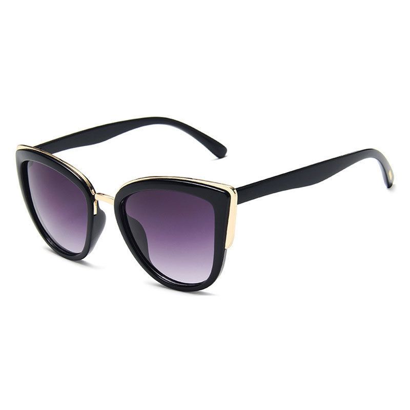 Gold Rim Cat Eye Sunglasses- Black