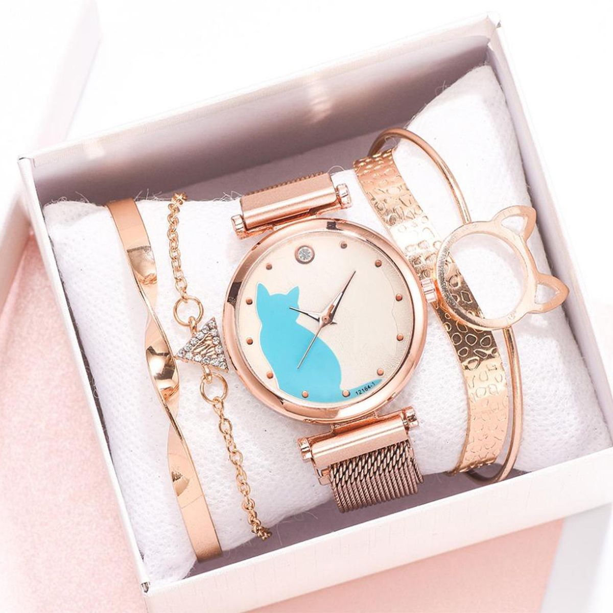 Elegant 34mm Ladies Watch With Bracelet Quartz Band Set Mail Rose Gold