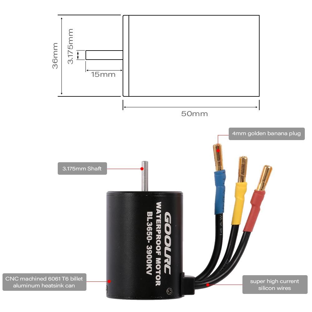 GOOLRC Waterproof BL3650 3900KV Brushless Motor with 60A ESC for 1/10 RC Car Off-road Truck