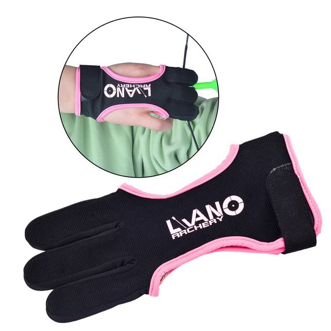 Archery 3 Finger Glove Leather Recurve Compound Bow Black Pink L