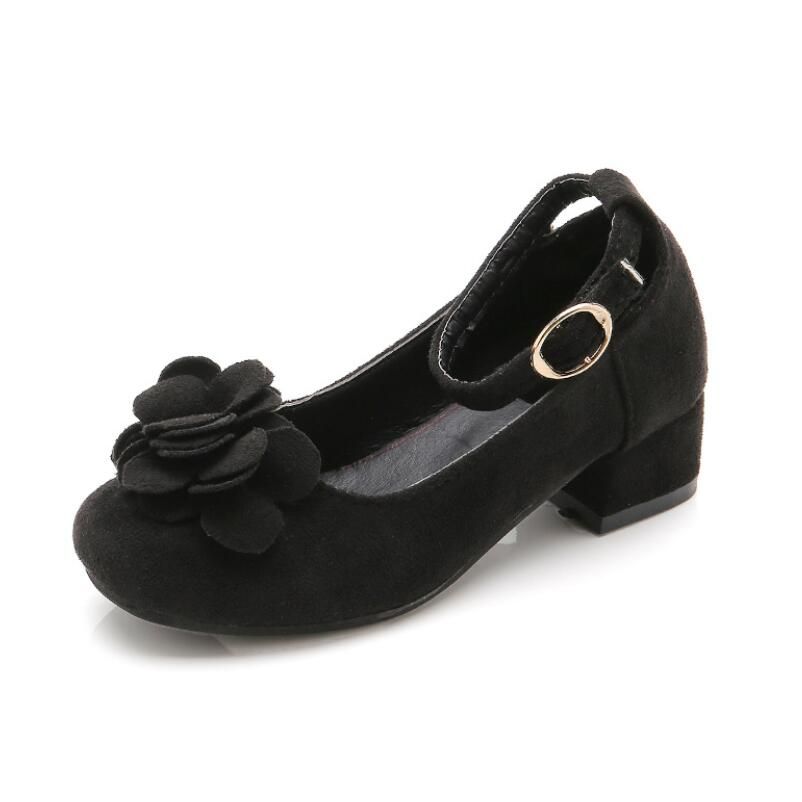 Kids Leather Shoes Girls Wedding Dress Shoes Children Princess Flower Leather Sandals For Girls Casual Dance Shoes Flat Sandals Black