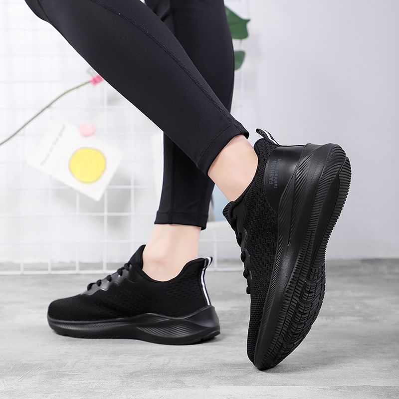 Ladies Lace-up Casual Sports Lightweight Running Shoes-Black