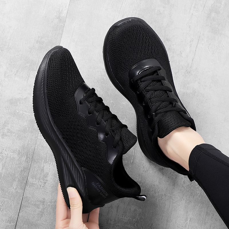 Ladies Lace-up Casual Sports Lightweight Running Shoes-Black