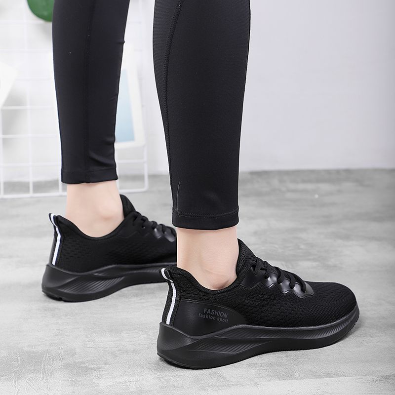 Ladies Lace-up Casual Sports Lightweight Running Shoes-Black
