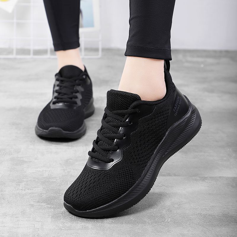 Ladies Lace-up Casual Sports Lightweight Running Shoes-Black