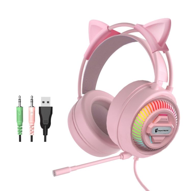 PANTSAN RGB Wired Headset, Specification:3.5mm Pink+Cat Ear