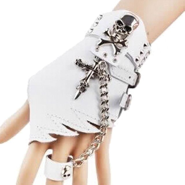 Punk Design Handmade Gothic Leather Pair Fingerless Performance Glove Gloves