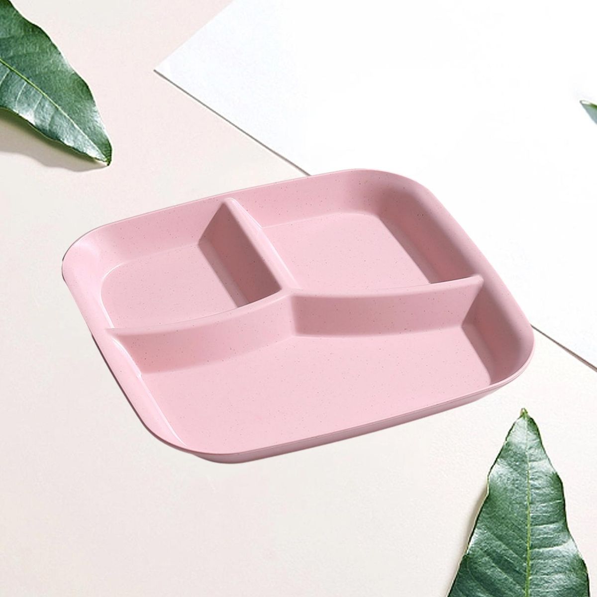 Food Grade Pp Plate 3 Compartment Rectangle Dinner Plate for Adults Pink