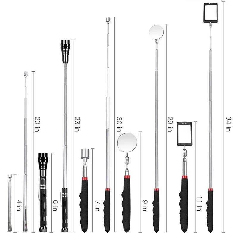 HHO-5PCS Magnetic Telescoping Pick-Up Tool Kit with 20Lb/1.5Lb Pick Up Rod, Round/Square 360 Swivel Adjustable Inspection Mirror