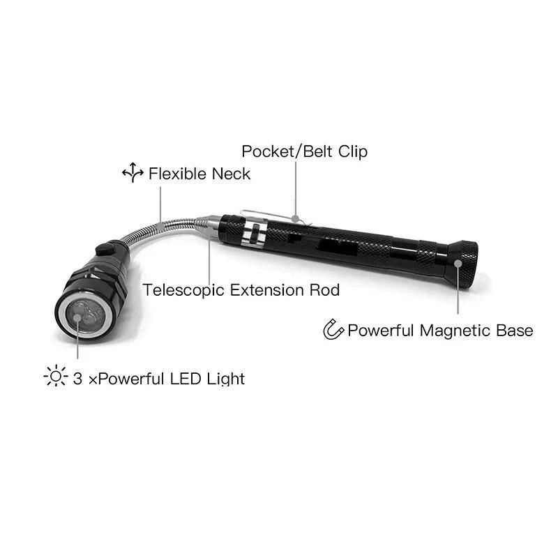 HHO-5PCS Magnetic Telescoping Pick-Up Tool Kit with 20Lb/1.5Lb Pick Up Rod, Round/Square 360 Swivel Adjustable Inspection Mirror