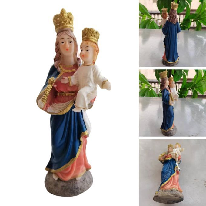 Virgin Mary And Child Jesus Statues Resin Plate Base Spiritual