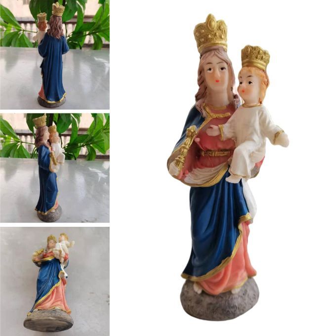Virgin Mary And Child Jesus Statues Resin Plate Base Spiritual
