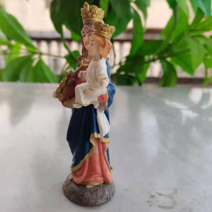 Virgin Mary And Child Jesus Statues Resin Plate Base Spiritual