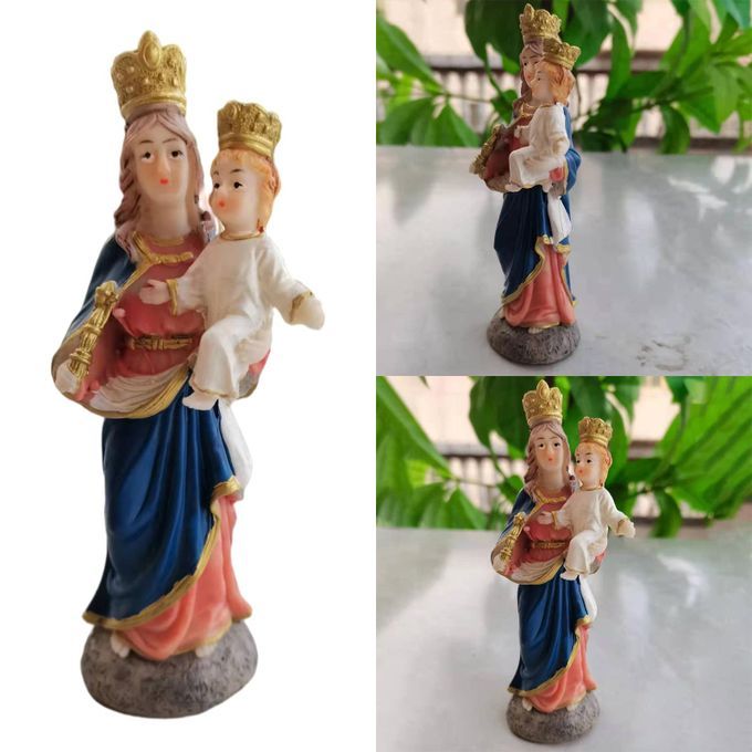 Virgin Mary And Child Jesus Statues Resin Plate Base Spiritual