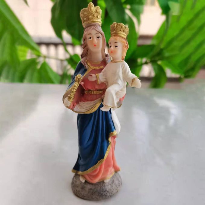 Virgin Mary And Child Jesus Statues Resin Plate Base Spiritual