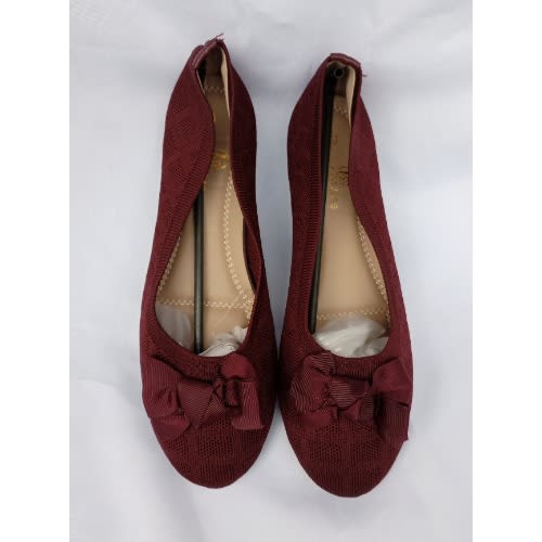 Butterfly Bow Ladies Socks Flat Office Shoe -Wine