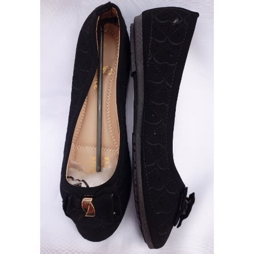 Butterfly Bow Ladies Easy Wear Shoe- Black