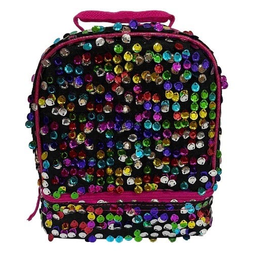 Kids Rainbow Sequin Dual Compartment Insulated School Drop Bottom Lunch Box - Bag